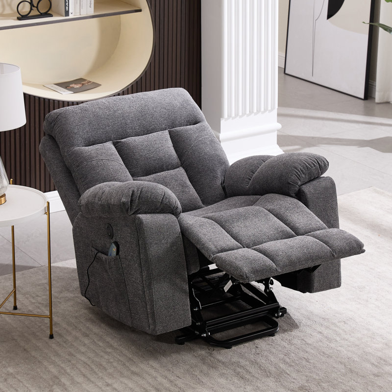 Fauteuil inclinable électrique en microfibre surdimensionné de 39,76 po de largeur avec rembourrage ultra doux avec support chauffant pour massage et porte-gobelets, port USB et poche latérale