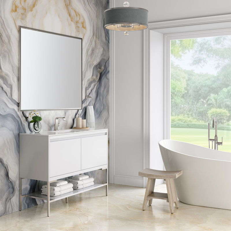 Mantova 47.25'' W Single Vanity, Glossy White/Champagne Brass, Glossy White