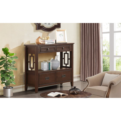 36'' Console Table In . 4 Drawers & 1 Shelf. Solid Pine Wood. For Hallway, Living Room, Entryway Wood With Construction. Classic Style For Bedroom,