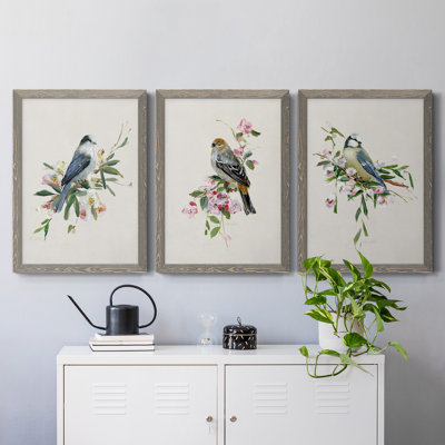 «Spring Song Blue Bird», ensemble de 3 impressions sur toile encadrées