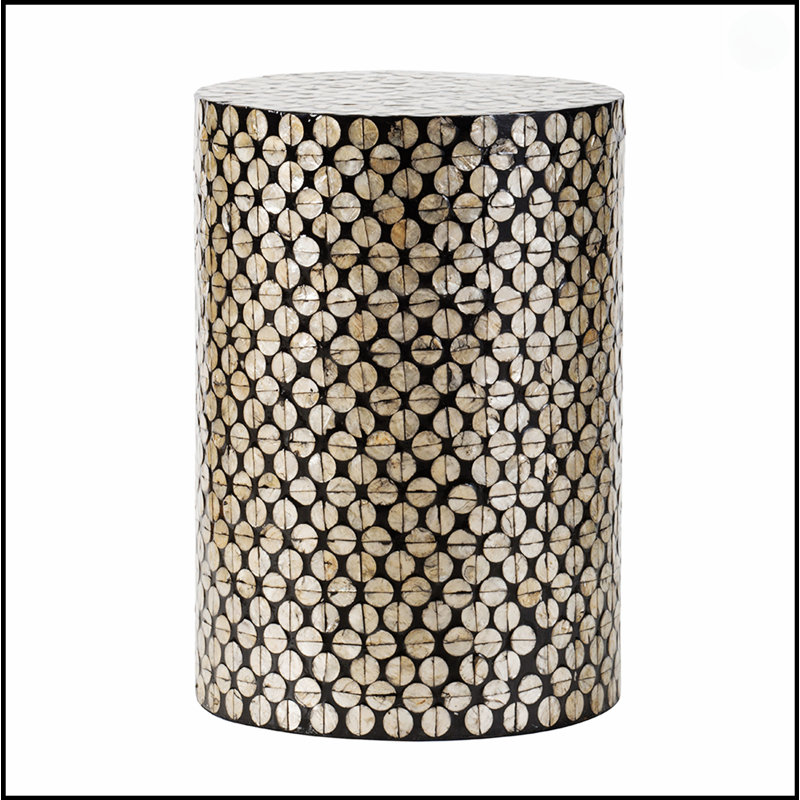 Tabouret de jardin cylindrique D14x20, table d'appoint avec finition noire et dorée