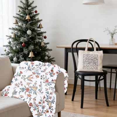 Ensemble de 2 cadeaux de Noël à motif floral rétro: couverture en flanelle 40 po x 50 po + fourre-tout en toile 15,75 po x 13,78 po - Ensemble de décoration festive