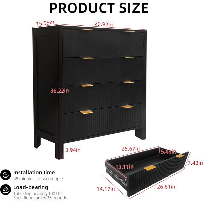 4 Drawer 76.2Cm W Chest