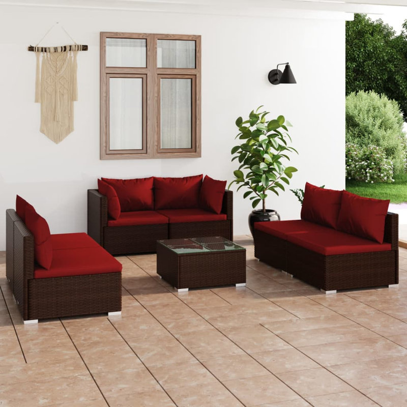 7 Piece Lounge Sofa Seating Group, Cinnamon red, Brown