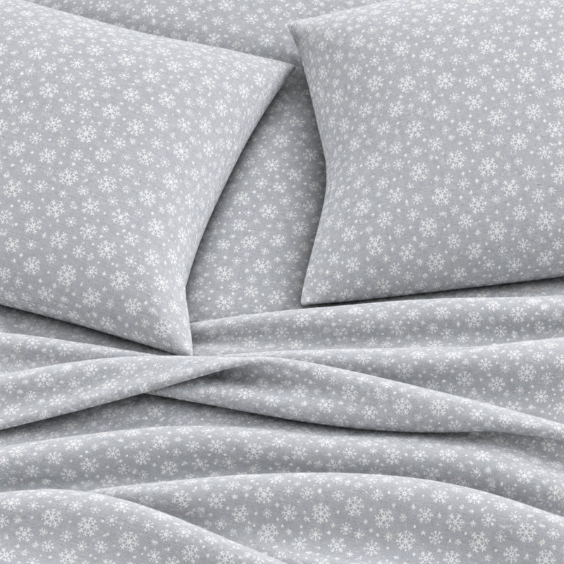 Ensemble de draps 100% flanelle de coton, Lit simple, Flocons de neige