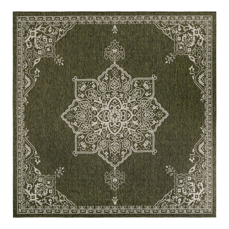 Tapis oriental vert / gris Crabill, Carré 12 pi