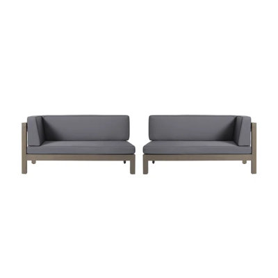 2PCS Patio Modular Loveseat Set with Acacia Wood Frame, X-Arm Design and Water-Resistant Cushions