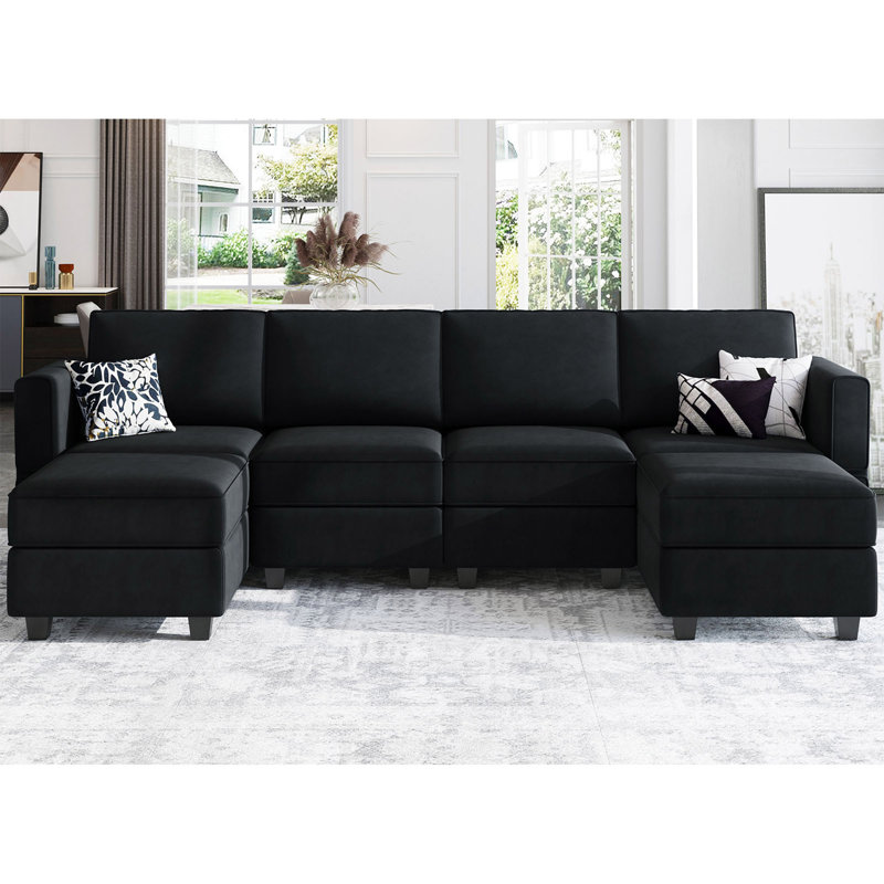 Nairoby 7-Piece Velvet Symmetrical Upholstered Modular Sectional Sofa Set Storage Sofa Apartment Couch 4-Seat Sofa with 2 Ottomans