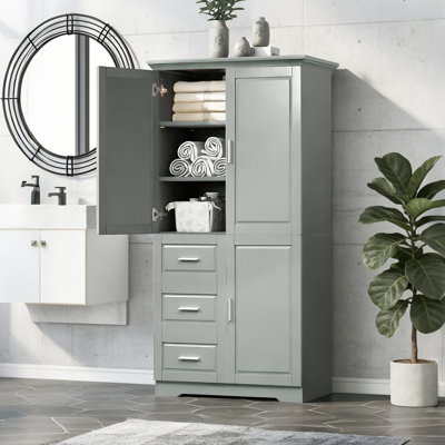 Tall & Spacious Storage Cabinet With 3 Drawers And Doors - Perfect For Bathroom, Office, Or Kitchen
