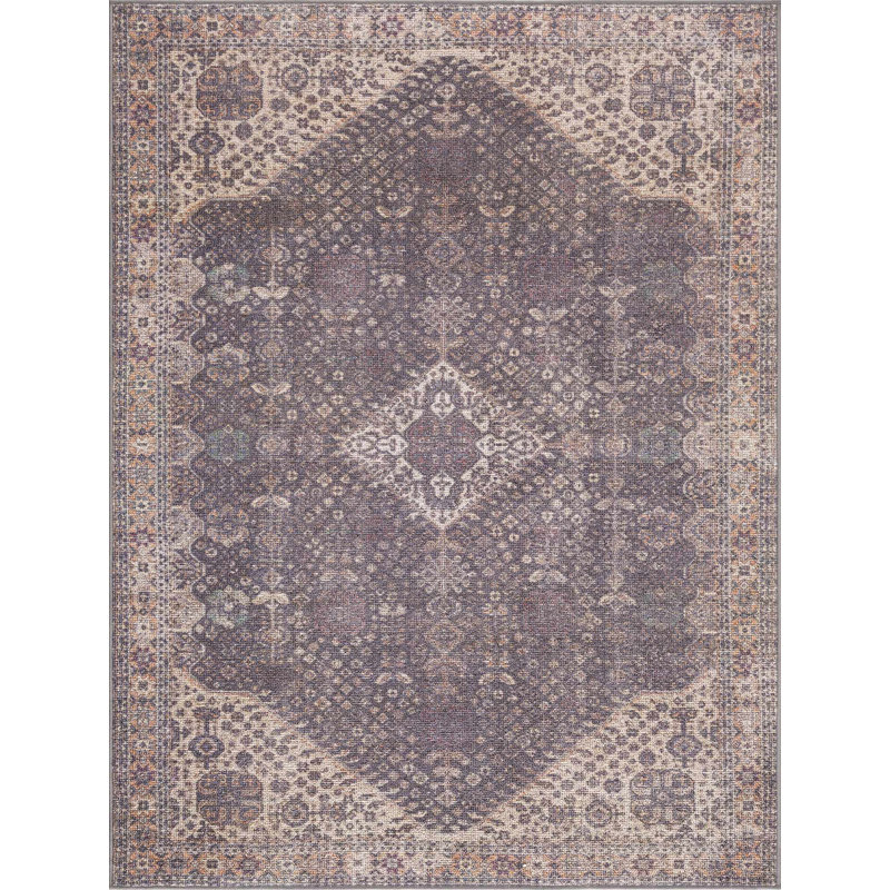 Seok Traditional Machine Washable Medium Gray/Beige/Brown Area Rug, Rectangle 9'2" x 11'9"
