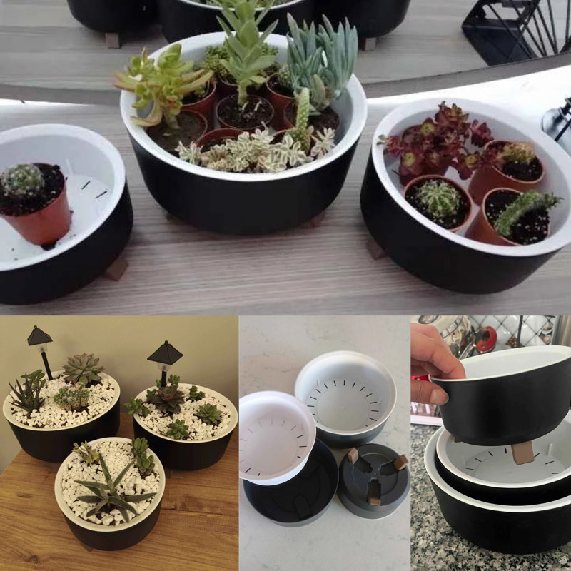 Ensemble de 3 pots à fleurs en plastique pour plantes avec trou de drainage Ginza Maison , Noir