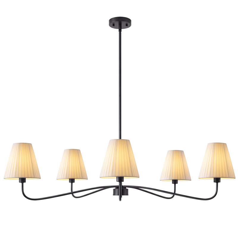Lustre classique/traditionnel à 5 ​​lumières, 120 cm de largeur, à intensité variable, avec abat-jour, Black