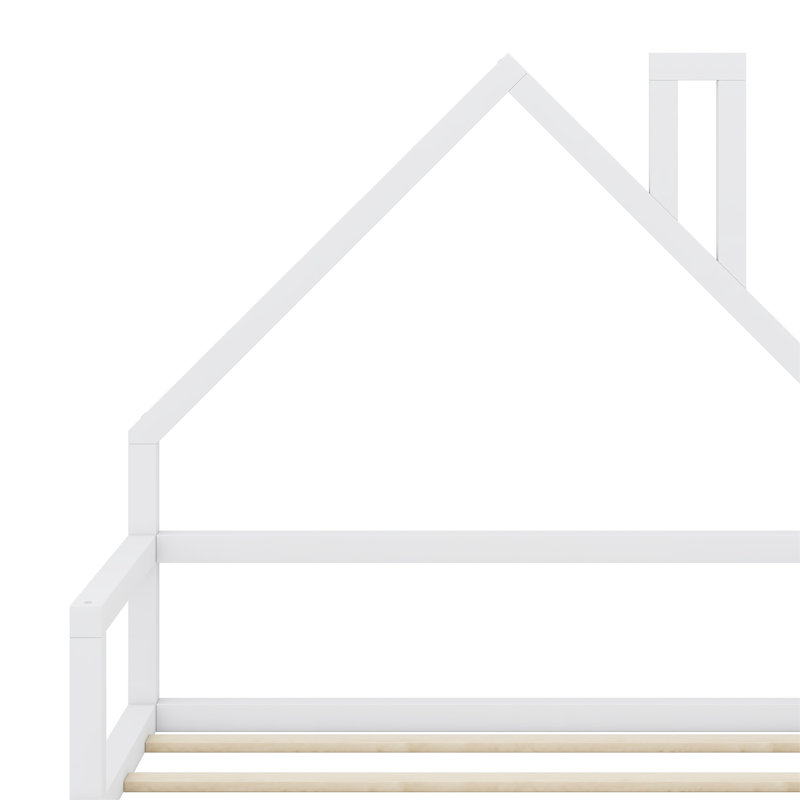 Floor Bed With House-Shaped Headboard, White