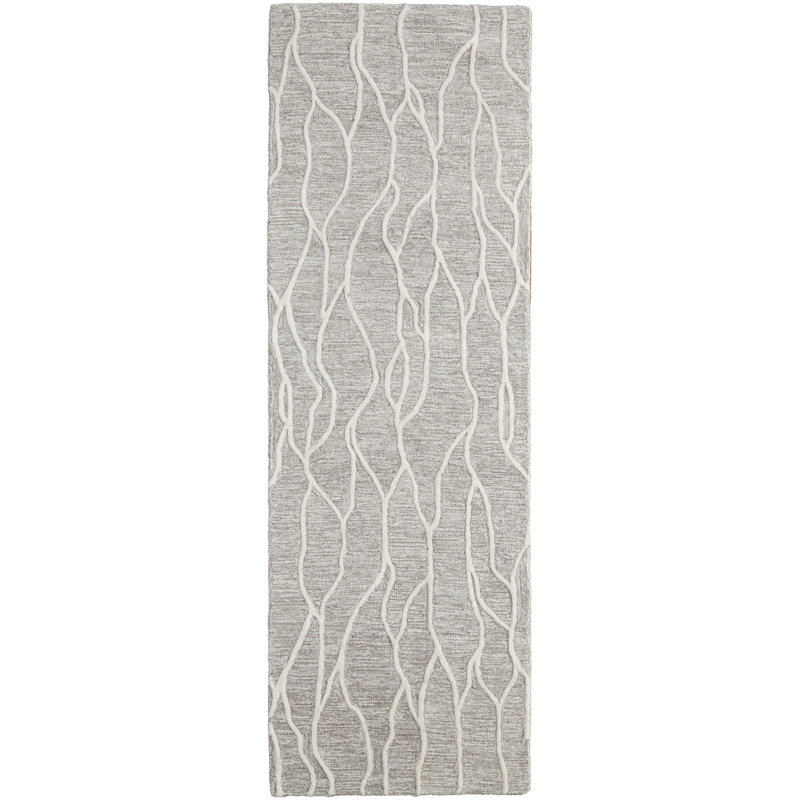 Tapis beige / blanc en laine / coton touffeté à la main Cunningham, Tapis de couloir 2 pi 6 po x 8 pi