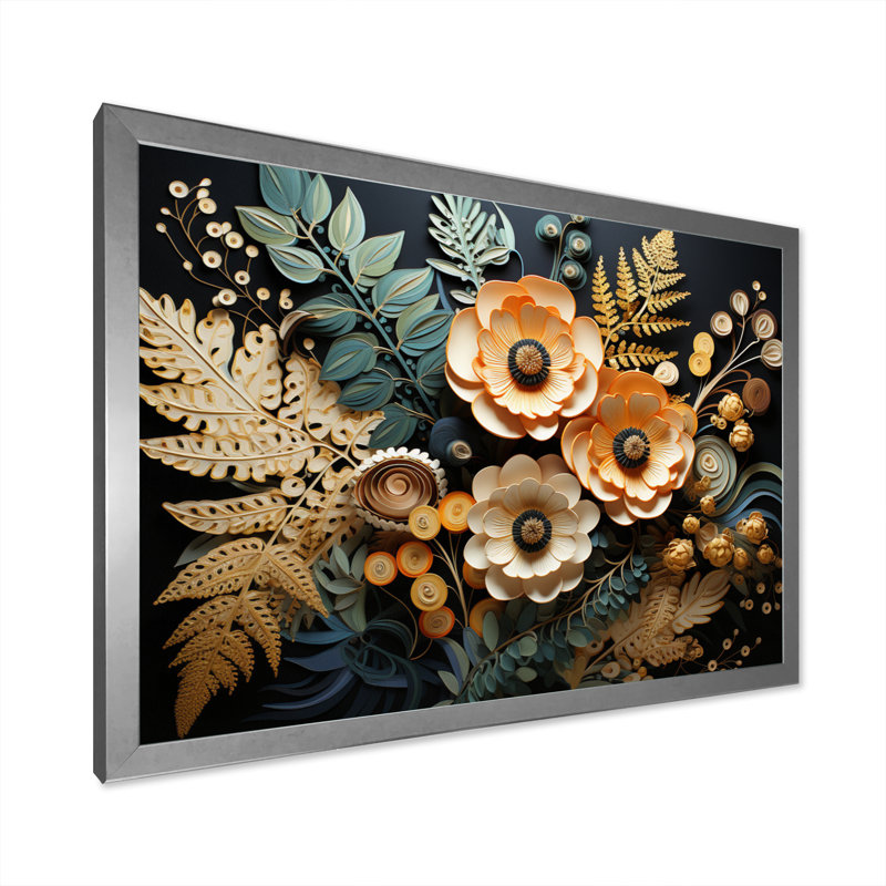 " Ferns Copper Elegance III ", Cadre simple argenté, H 24 po x l 32 po x P 1 po