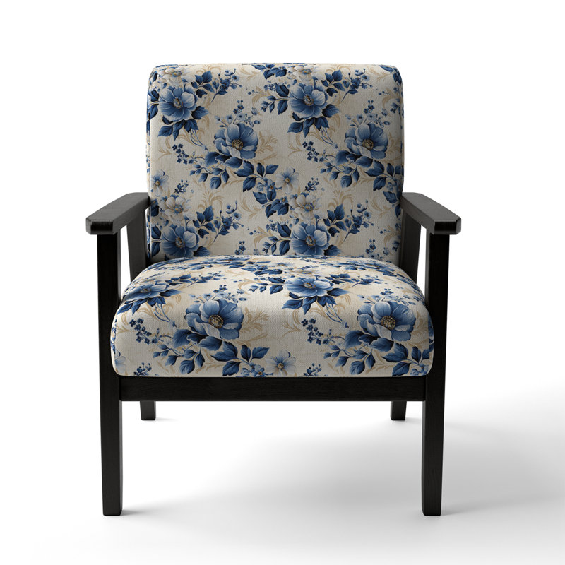 Chaise d'appoint florale Cobalt, Motif victorien avec camée et treillis bleu de co