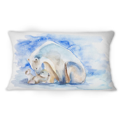 Ours polaire avec un ourson - coussin décoratif traditionnel imprimé