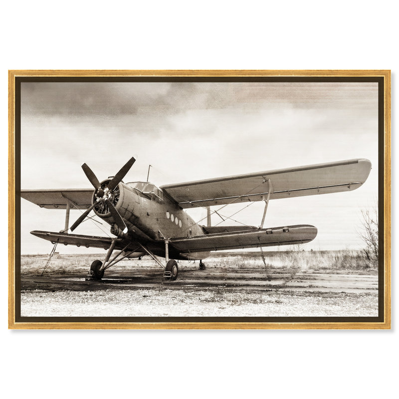 Hélice d'avion - reproduction de photo sur toile tendue, L 15 po x H 10 po, Encadrement doré