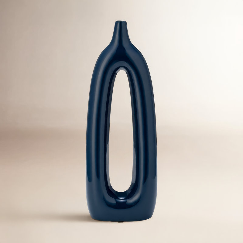 Vase en grès décoratif en céramique avec un design ajouré moderne - Accent contemporain pour des intérieurs élégants, Bleu