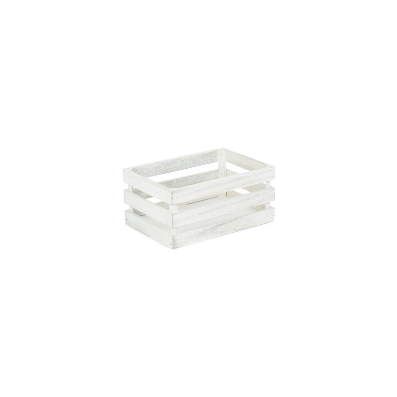 Wooden Slatted Storage Crate, 13.5cm H x 20cm W x 30cm D, White Wash