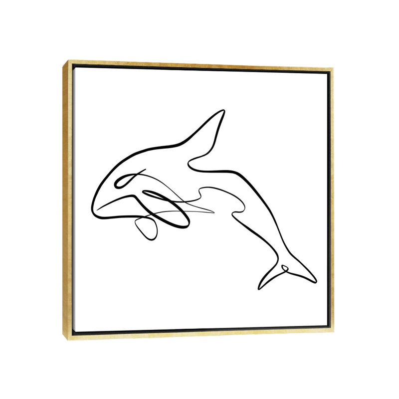 «Orca Whale I» par Dane Khy - impression de dessin, H 37 po x l 37 po x P 1,5 po, Toile encadrée d'or, Aucun mat