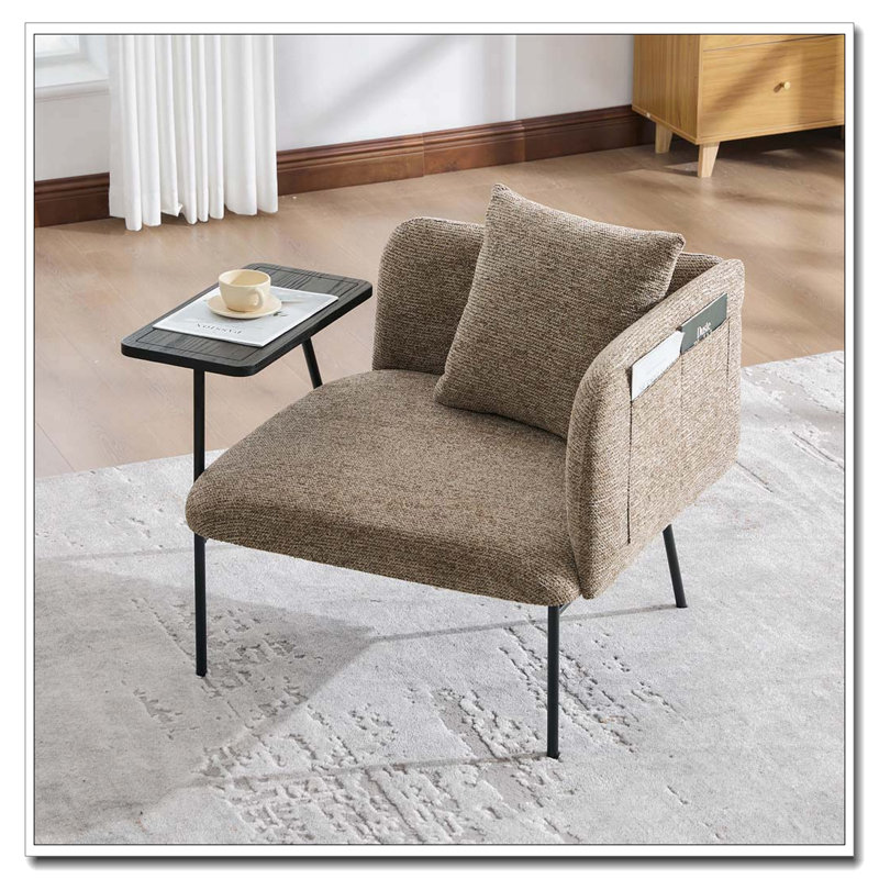 Fauteuil de détente Lounge avec petite table et coussin de dossier, Beige