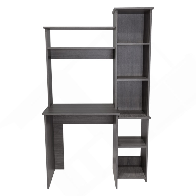Bureau d'écriture, deux tablettes supérieures, cinq casiers, H 17,8 po x l 38,7 po x P 17,8 po, Gris