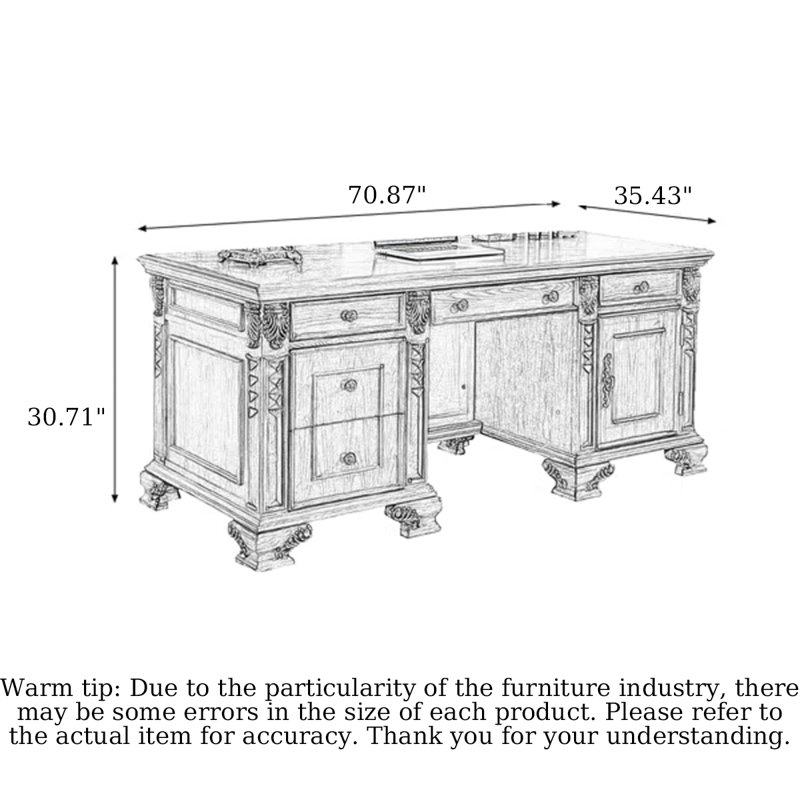 Bureau d'ordinateur en bois massif American, H 30,71 po x l 70,87 po x P 35,43 po