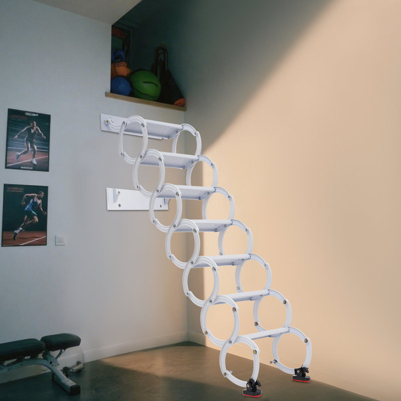 7 Steps Wall Mounted Retractable Ladder, White