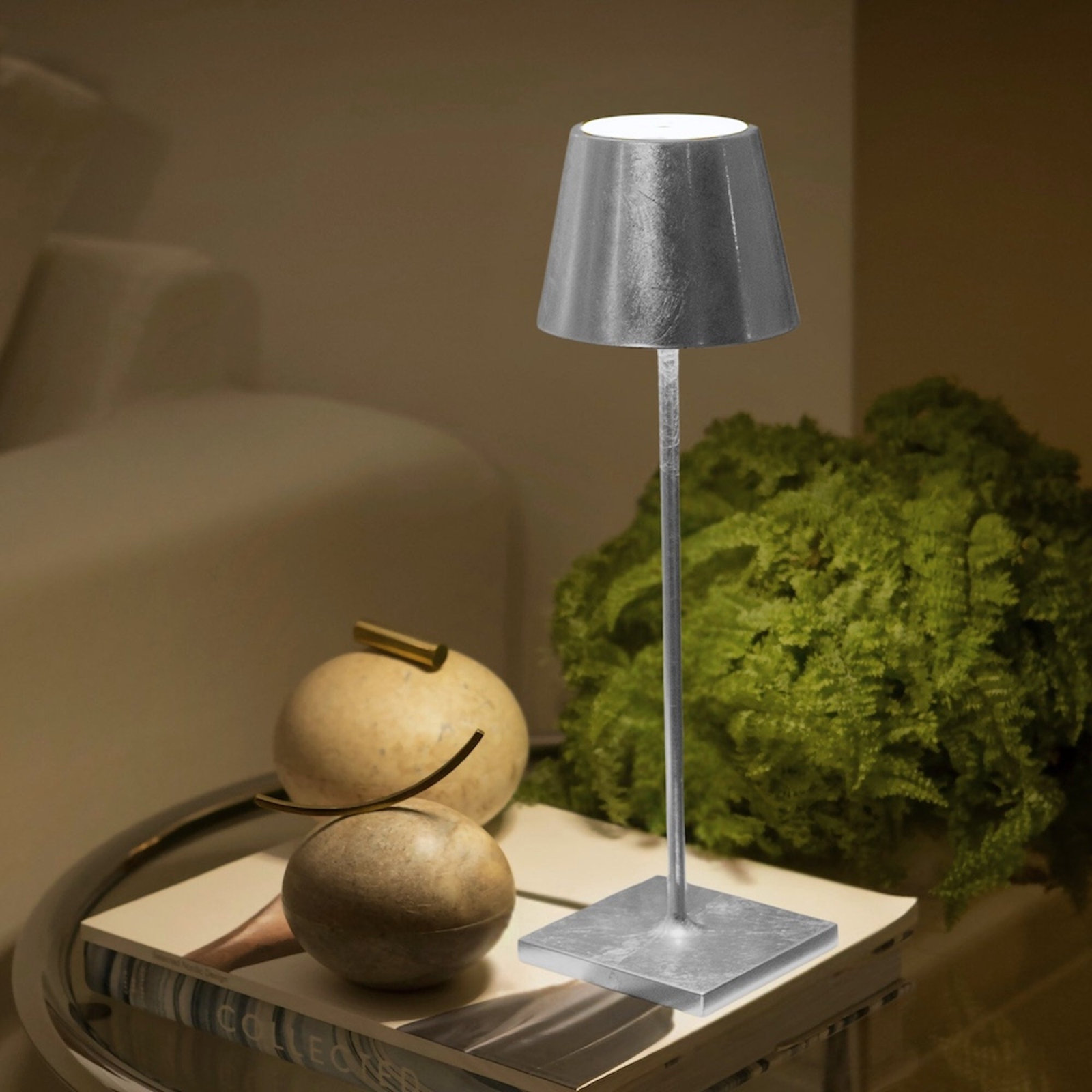Poldina Table Lamp, Silver Leaf