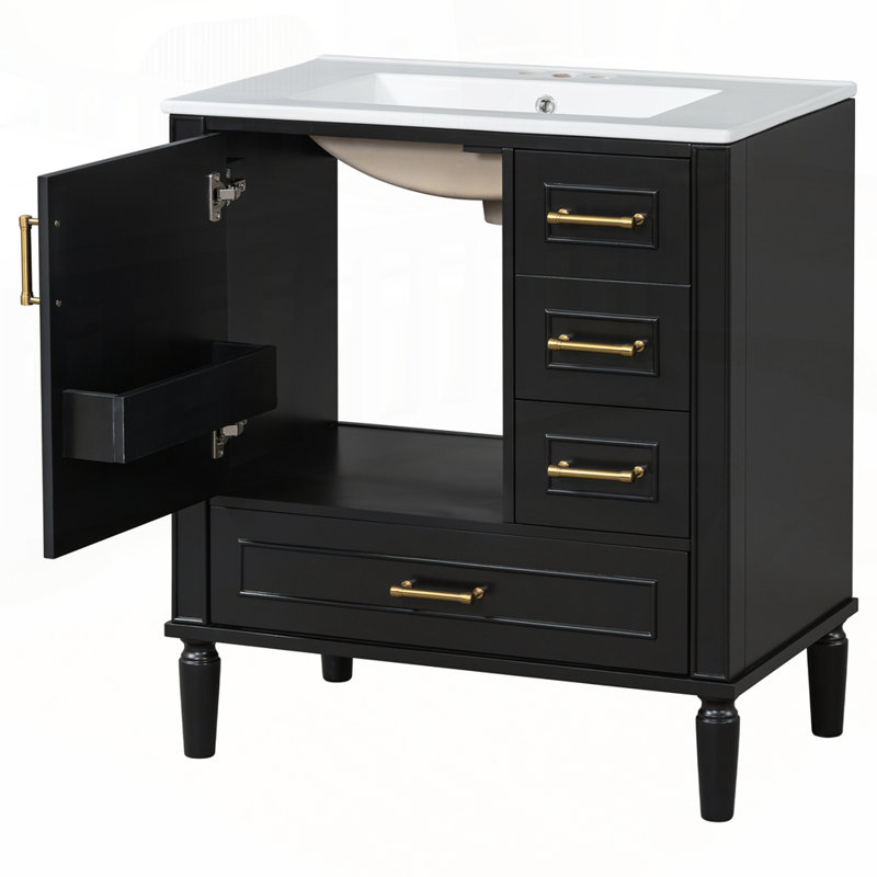 Meuble-lavabo moderne avec plusieurs options de rangement et un design fonctionnel, Noir