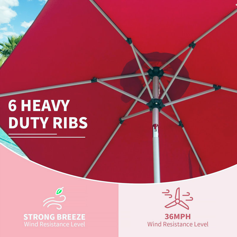 Patio Umbrella, Outdoor Table Umbrella With Push Button Tilt And Crank, UV Protection Waterproof Market Sun Umbrella With 8 Sturdy Ribs For Garden, Deck, Backyard, Pool