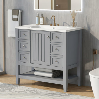 36" Freestanding Bathroom Vanity With Sink Combo, One Cabinet And Three Drawers