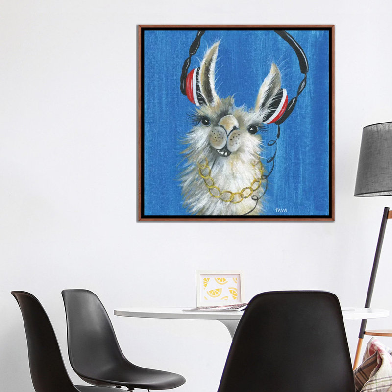 Llama Jammin '- reproduction d'art, H 37 po x l 37 po x P 1,5 po, Toile avec cadre en bois classique, Aucun mat