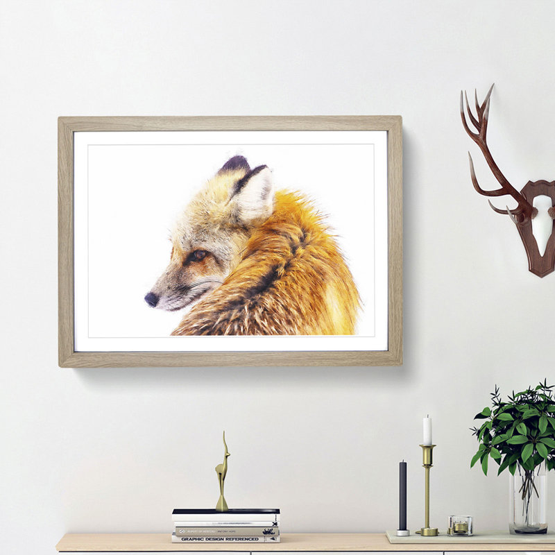 Red Fox in Winter - Framed Print, 24cm H x 33cm W x 2cm D, Oak Framed