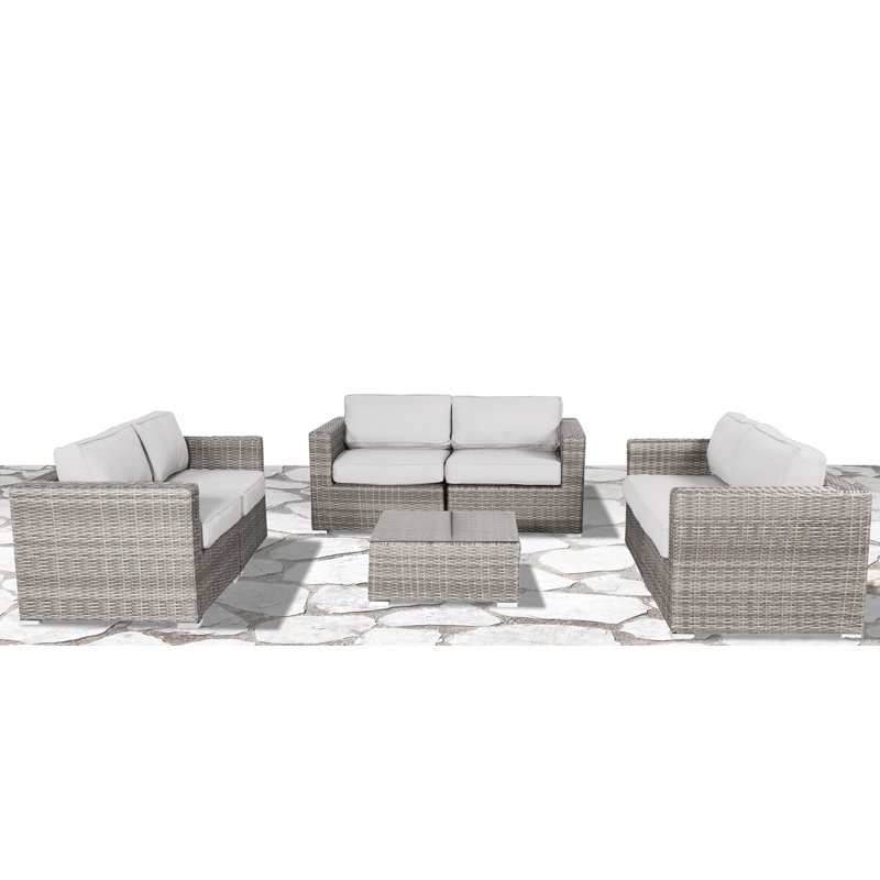 Tonioni Wicker Fully Assembled 6 Person Seating Group with Cushion, Sunbrella Canvas