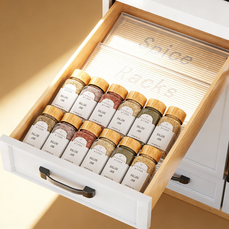 Tiroir à épices extensible, support à épices en acrylique à 2 niveaux pour le rangement, réglable de 11 à 22 pouces, tiroir à épices transparent pour pots (paquet de 2)