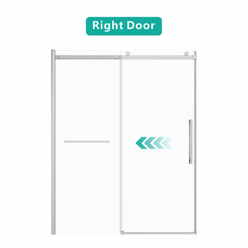 56-60"W X 76"H Sliding Shower Door, Frameless Glass Shower Door With Hardware, Towel Bar And Handle, Chrome