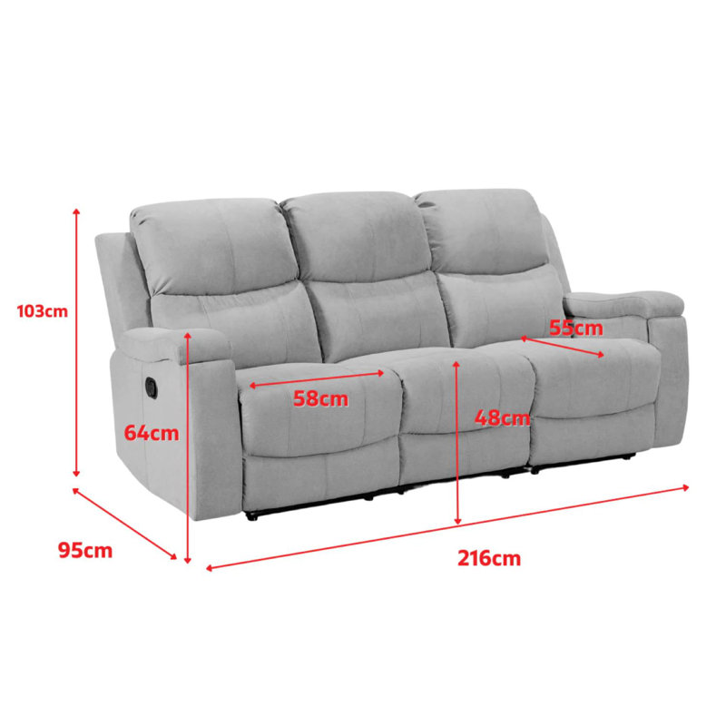 Chenille Reclining Sofa, Light Grey, 3