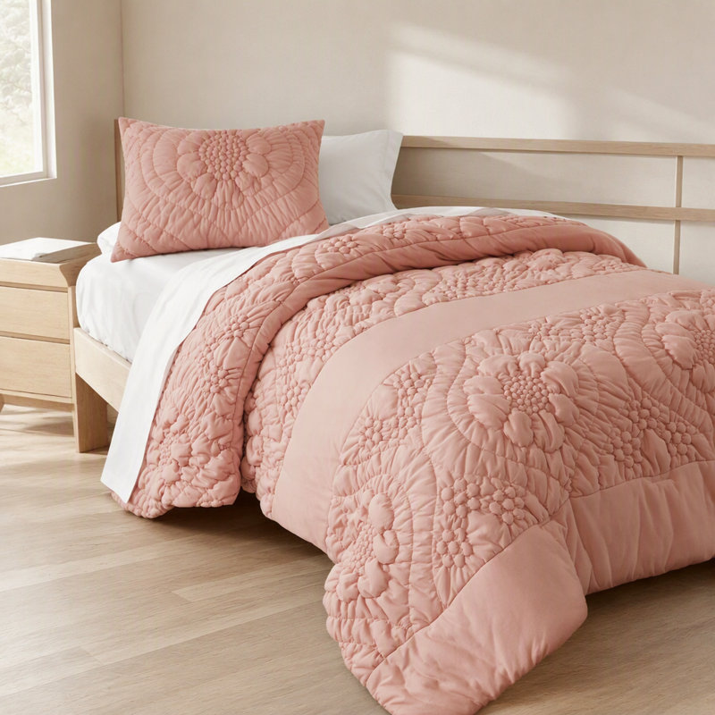 3-Piece King Comforter Set,Pink