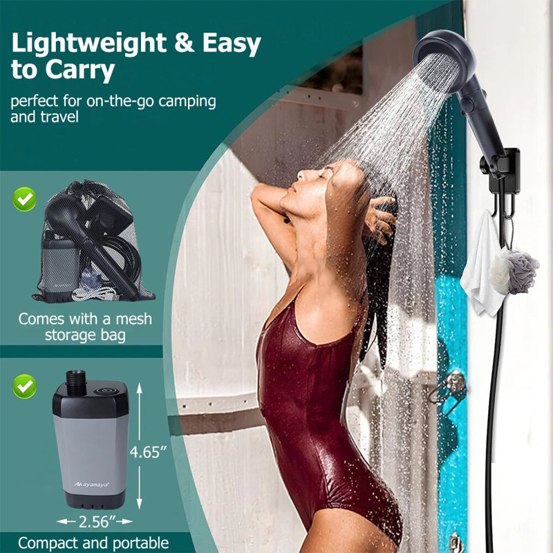 Douche portative de camping, pompe de camping extérieure rechargeable 6000 mah pour les voyages de randonnée