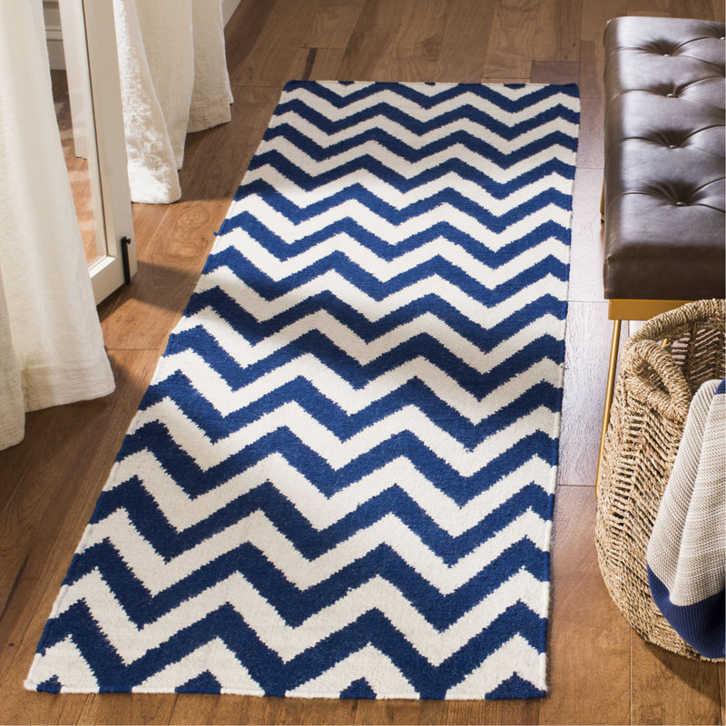 Tapis ivoire / bleu tissé à la main Emek, Tapis de couloir 2 pi 6 po x 8 pi