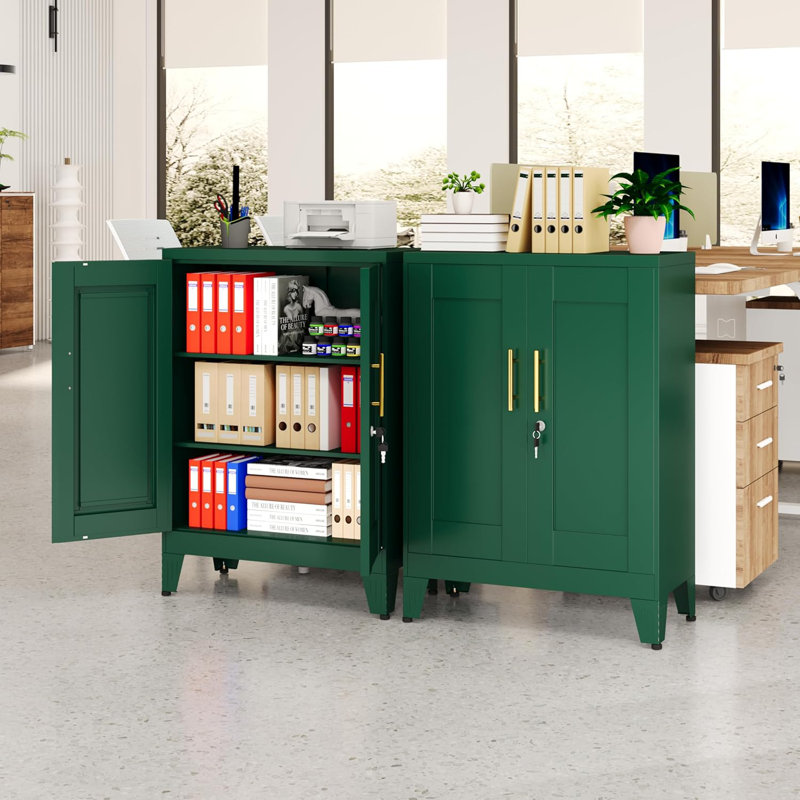 Green Sideboard Buffet Cabient, 35.83" Steel Kitchen Pantry Storage Cabinet with 2 Doors and 2 Adjustable Shelves, Bathroom Floor Storage, Freestanding Cupboard for Office/Kitchen/Home