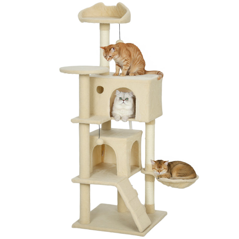 Cat Tree, Beige, 140cm H x 48cm W x 48cm D