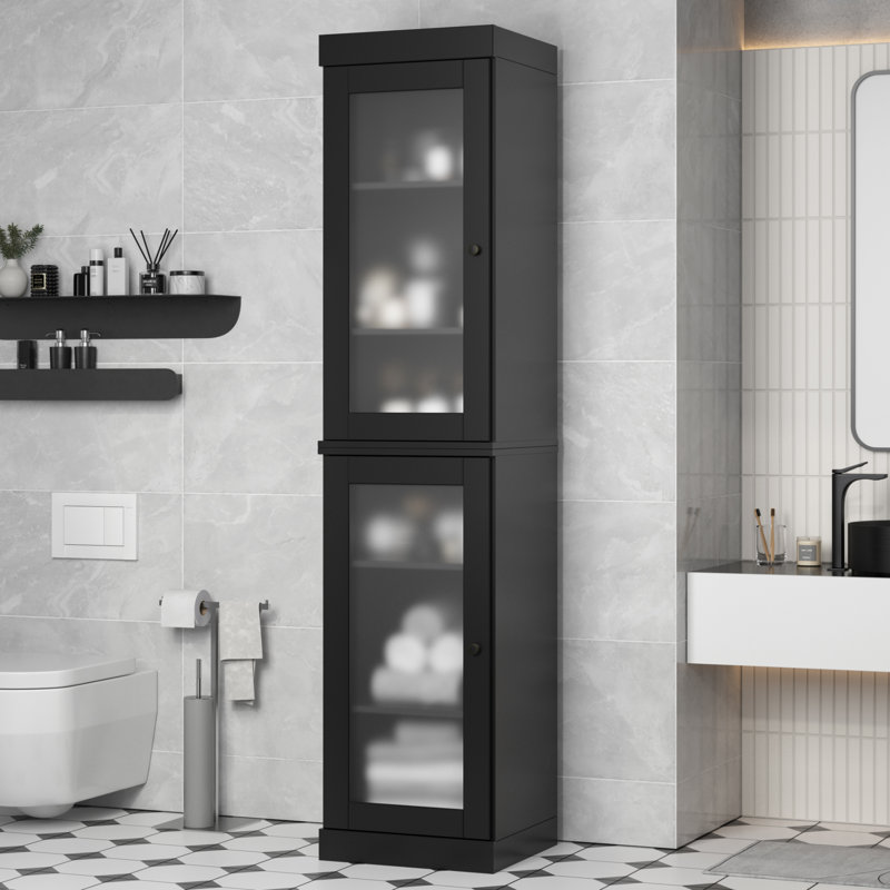 Palace Imports 100% Solid Wood Bathroom Storage Cabinet, Frosted Glass Doors, Adjustable Shelves, 16.5" Wide, 71.5" Tall