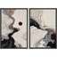 Abstrait rivière qui coule avec soleil rouge, reproduction d'art sur toile encadrée, 2 pièces-128129190-128129188
