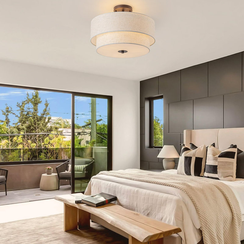 Semi Flush Mount Ceiling Light,16 inch Double Drum Ceiling Light Fixture,3-Light Semi Flush Mount Light Fixture,Oil Rubbed Bronze Finish,Modern Ceiling Light for Living Room,Bedroom,Hallway