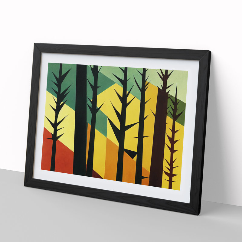 Pine Tree Forest In Abstract Vol.5 - Single Picture Frame Print, Black, 25cm H x 34cm W