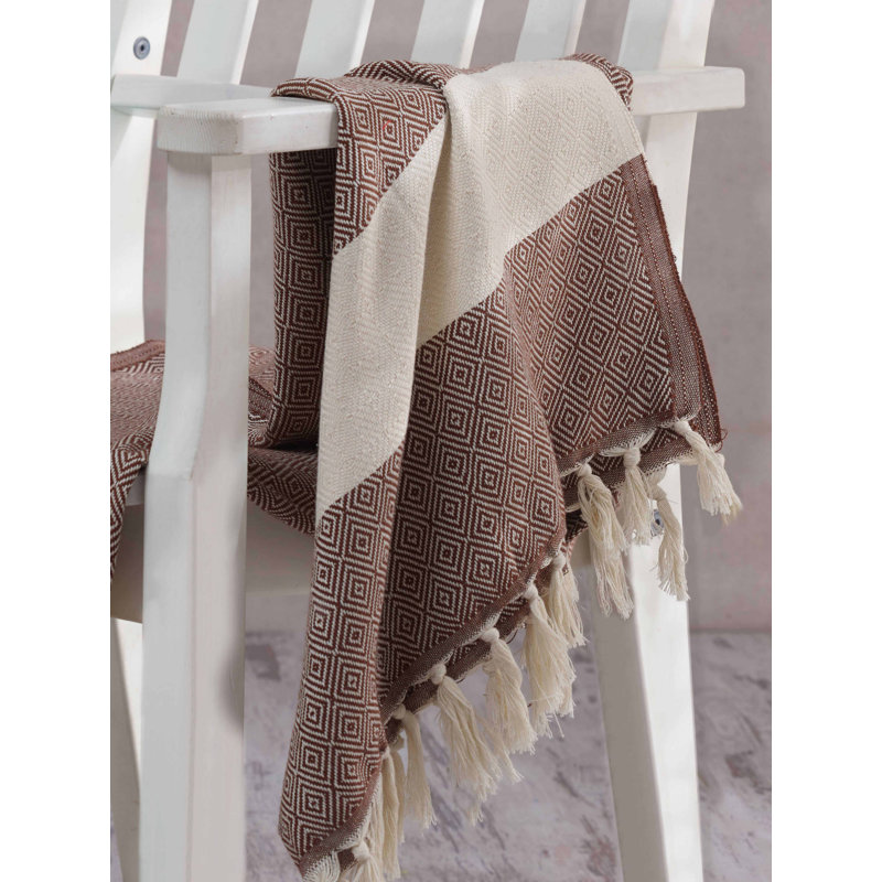 Serviette de plage 100% coton Halmstad, Brun / blanc