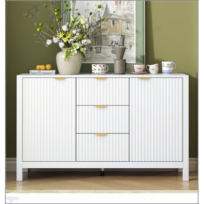 Wave-Design Sideboard with 3 Adjustable Shelves, 3 Drawers, and Soft-Close Doors for Modern Living Spaces